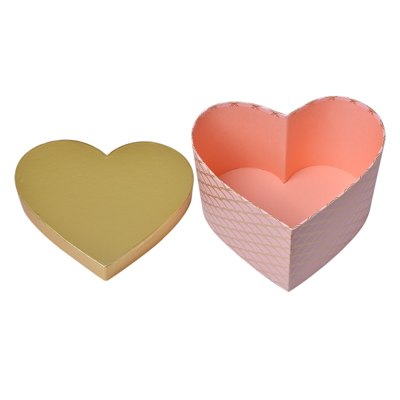 Clayre & Eef Storage Box Set of 3 27x24x15 / 24x21x14 / 21x19x12 cm Pink Gold colored Cardboard Heart-Shaped