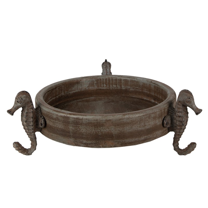 Clayre & Eef Decorative Bowl Ø 33x13 cm Brown Grey Wood Round Seahorses