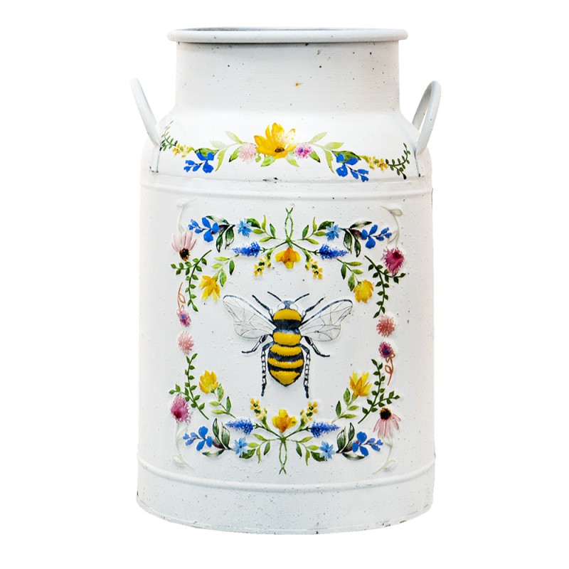 Clayre & Eef Decorative Milk Churn Ø 19x30 cm White Metal Bee and Flowers