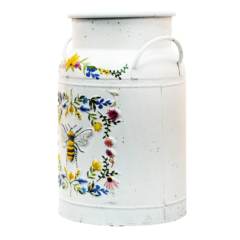 Clayre & Eef Pot à lait de décoration Ø 19x30 cm Blanc Métal Abeille et fleurs