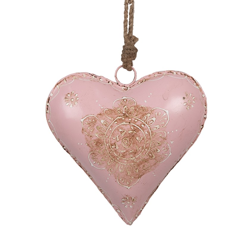 Clayre & Eef Pendant Heart 15x5x15 cm Pink Iron Flower