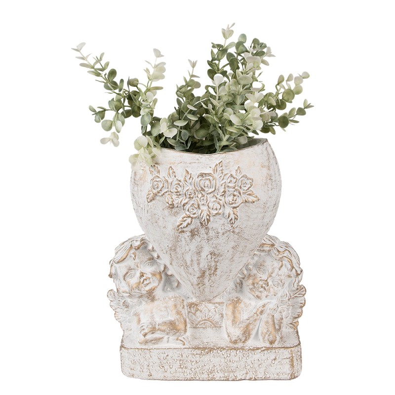 Clayre & Eef Pot de fleurs Coeur 23x13x25 cm Blanc Pierre