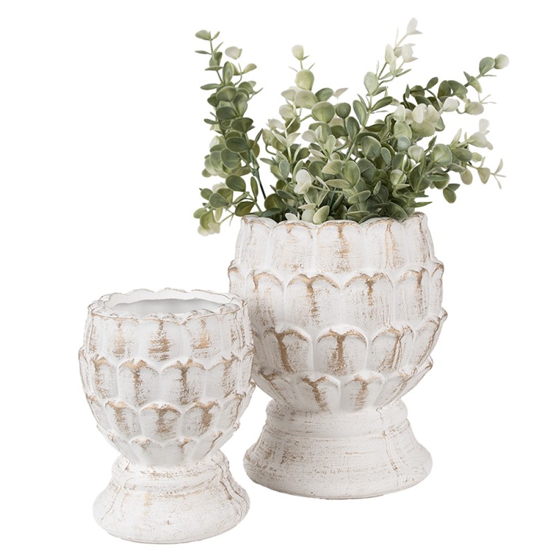 Clayre & Eef Pot de fleurs Ø 11x13 cm Blanc Pierre