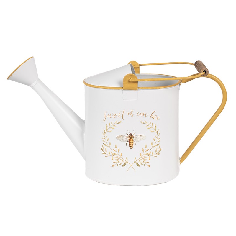 Clayre & Eef Decorative Watering Can 39x13x21 cm White Yellow Metal Bee