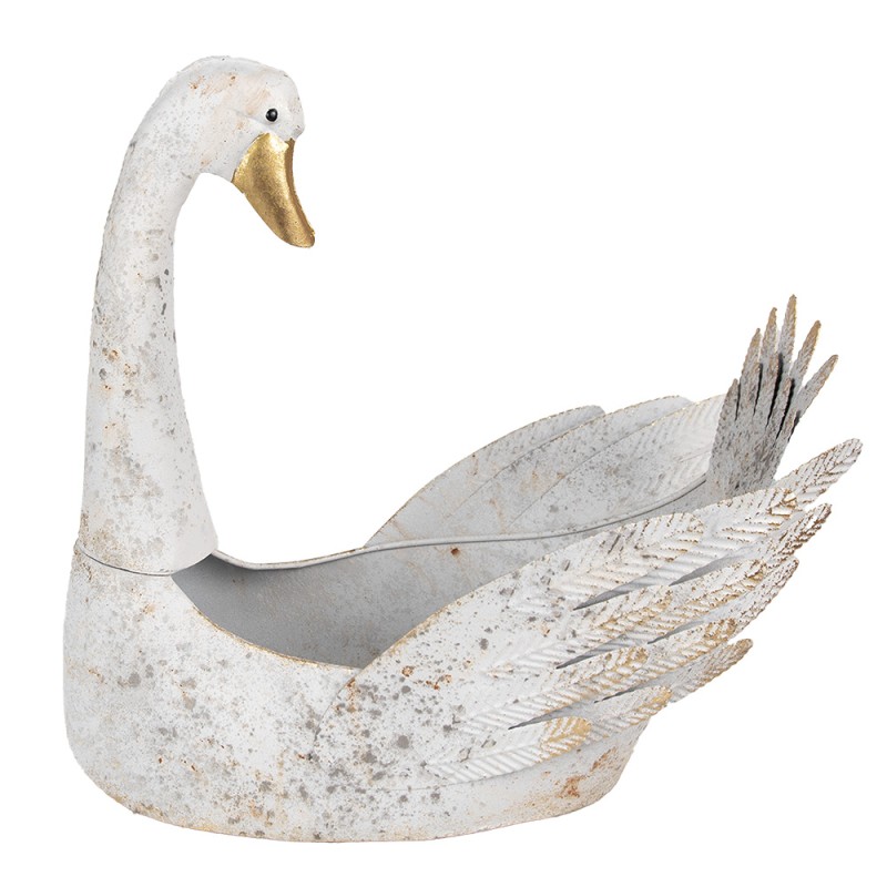 Clayre & Eef Porte-plante Cygne 44x26x43 cm Blanc Métal