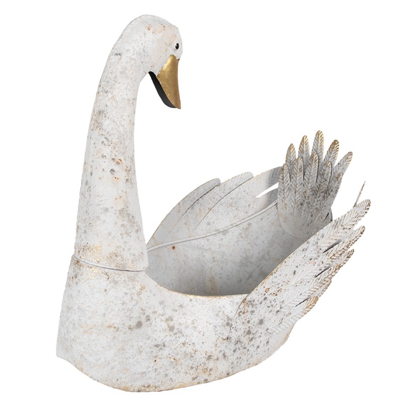 Clayre & Eef Porte-plante Cygne 44x26x43 cm Blanc Métal