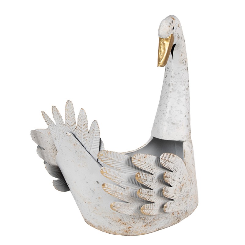 Clayre & Eef Porte-plante Cygne 44x26x43 cm Blanc Métal