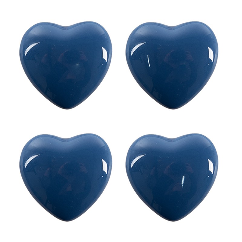 Clayre & Eef Poignée de porte set de 4 Coeur Ø 4 cm Bleu Céramique