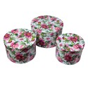 Clayre & Eef Storage Box Set of 3 Ø 26x15 / Ø 22x15 / Ø 19x14 cm Pink Cardboard Round Flowers