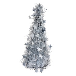 Clayre & Eef Kerstdecoratie Kerstbomen Ø 17x38 cm Zilverkleurig Kunststof