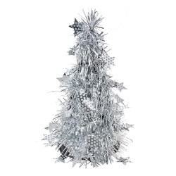 Clayre & Eef Decorazione di Natalizie Albero di Natale Ø 12x25 cm Color argento Plastica