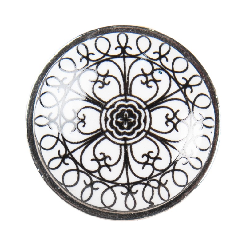Clayre & Eef Door Knob Ø 3 cm Black White Ceramic Round