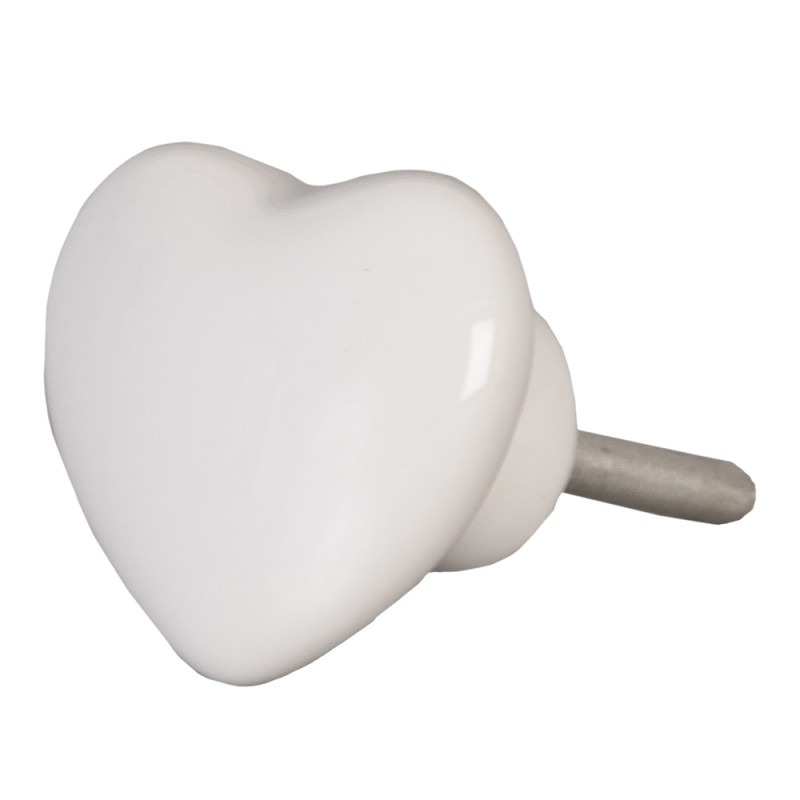 Clayre & Eef Door Knob 4 cm White Ceramic Heart-Shaped