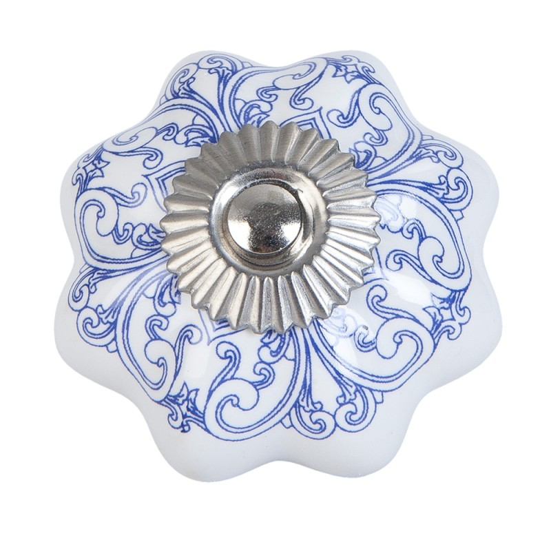 Clayre & Eef Door Knob Ø 4 cm Blue White Ceramic