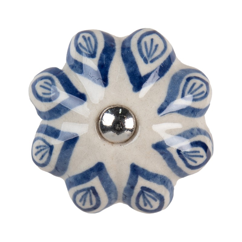 Clayre & Eef Poignée de porte Ø 5 cm Bleu Beige Céramique