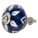 Clayre & Eef Door Knob Ø 4 cm Blue White Ceramic Round Leaves