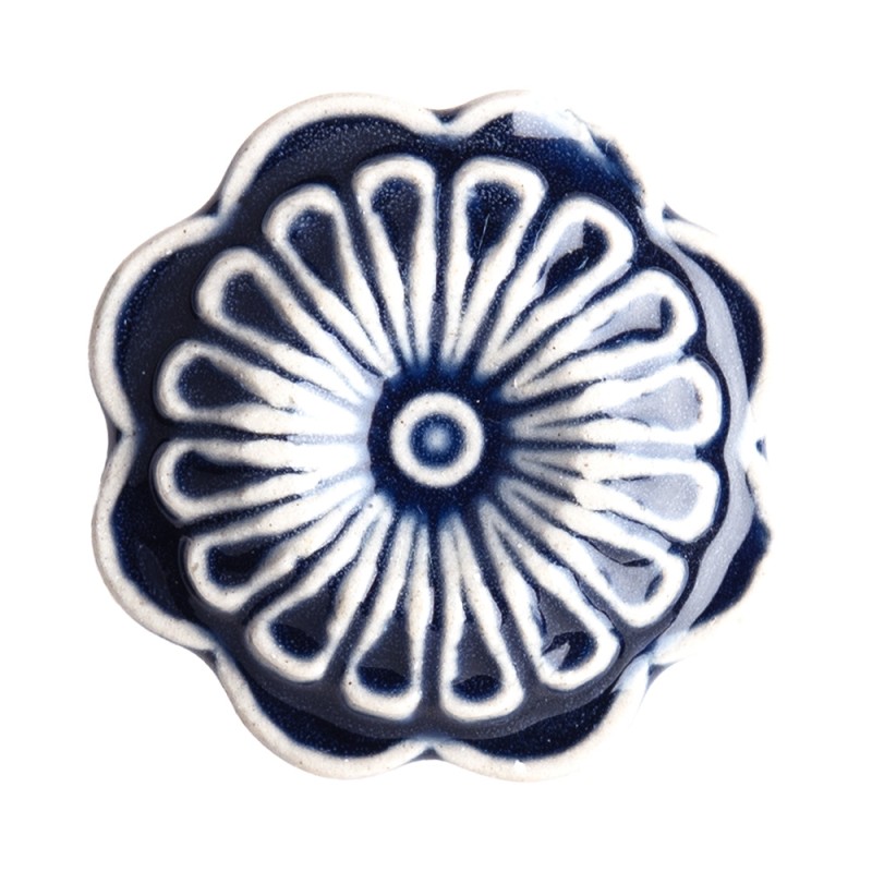 Clayre & Eef Pomello Ø 4 cm Blu Bianco  Ceramica Fiore