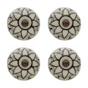 Clayre & Eef Door Knob Set of 4 Ø 4 cm Beige Ceramic Round Flower