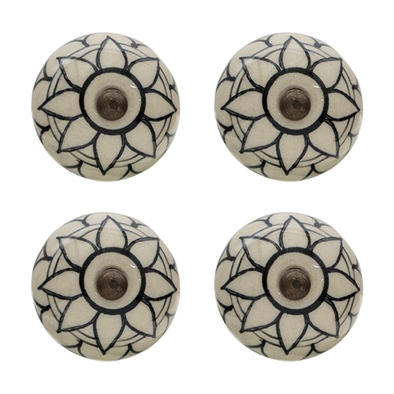 Clayre & Eef Pomello set di 4 Ø 4 cm Beige Ceramica Rotondo Fiore