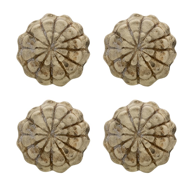 Clayre & Eef Door Knob Set of 4 Ø 4 cm Grey Ceramic Round Flower