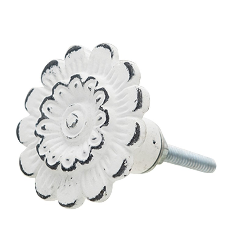 Clayre & Eef Door Knob Set of 4 Ø 4 cm White Iron Flower