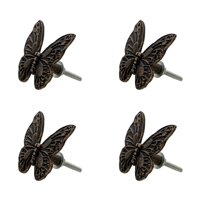 Clayre & Eef Door Knob Set of 4 Butterfly 5 cm Black Iron
