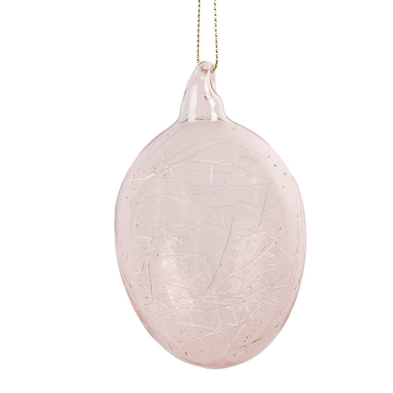 Clayre & Eef Easter Pendant Egg Ø 6x10 cm Pink Glass