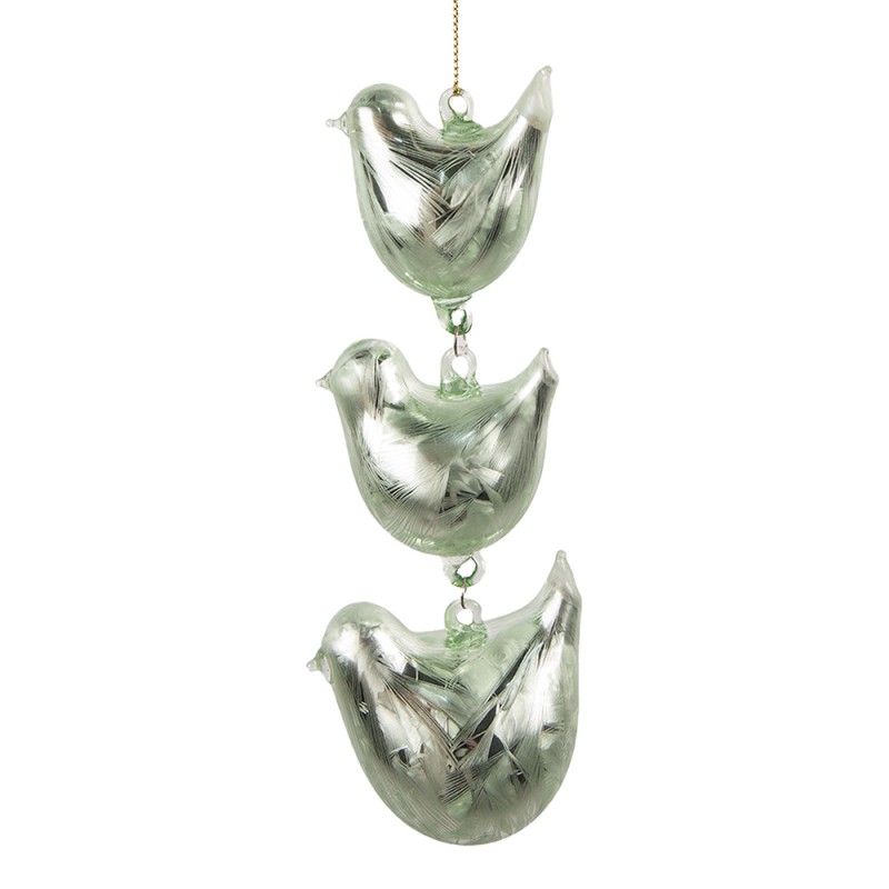 Clayre & Eef Anhänger Vögel 16 cm Grün Glas