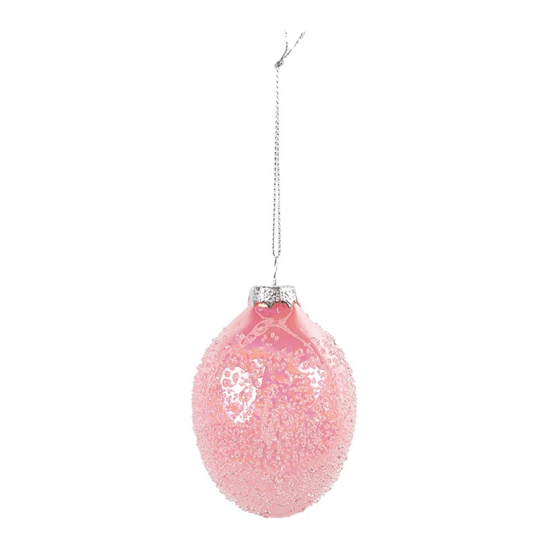 Clayre & Eef Easter Pendant Egg Ø 6x9 cm Pink Glass