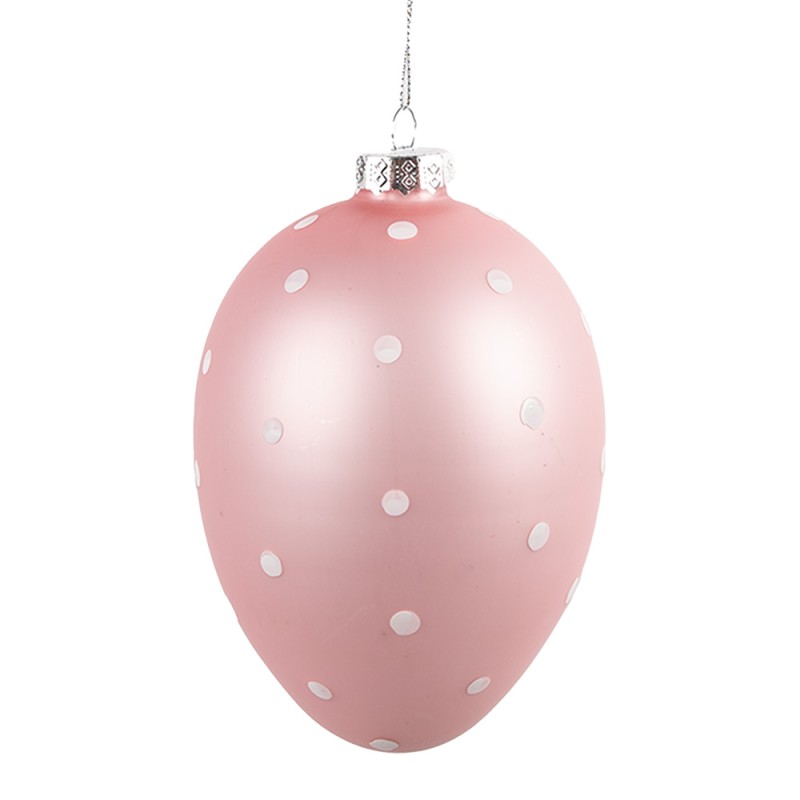 Clayre & Eef Easter Pendant Egg Ø 10x16 cm Pink Glass