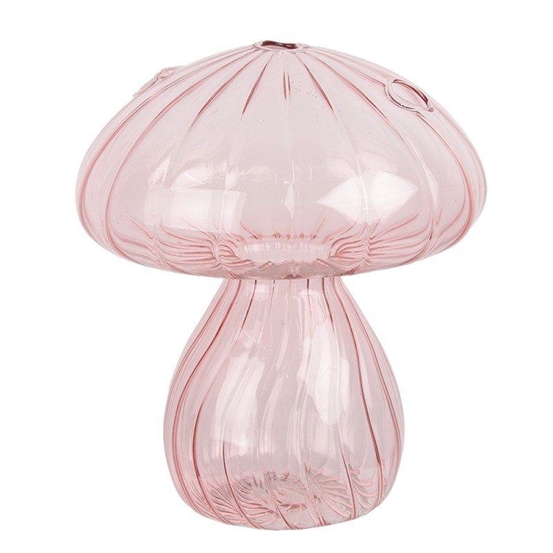 Clayre & Eef Decorative Figurine Mushroom Ø 13x15 cm Pink Glass