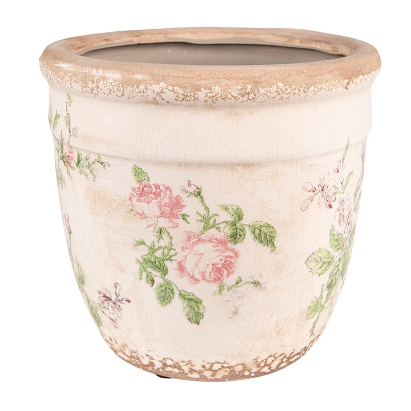 Clayre & Eef Pot de fleurs Ø 18x17 cm Rose Beige Céramique Rond Fleurs