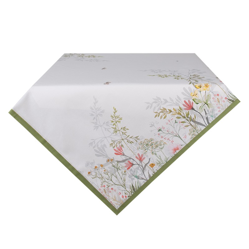 Clayre & Eef Tafelkleed  100x100 cm Wit Katoen Bloemen