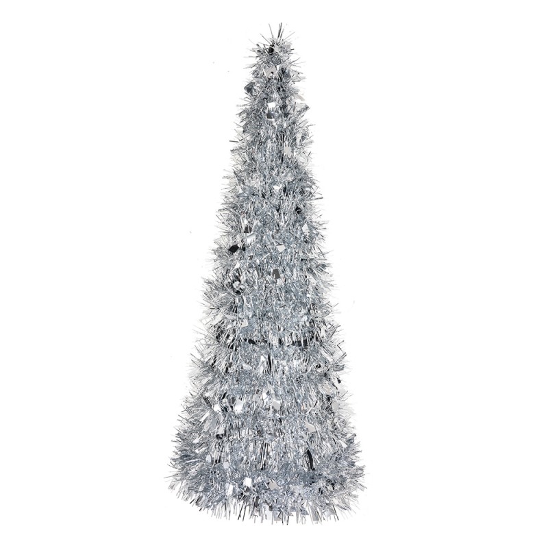 Clayre & Eef Kerstdecoratie Kerstboom Ø 18x46 cm Zilverkleurig Kunststof