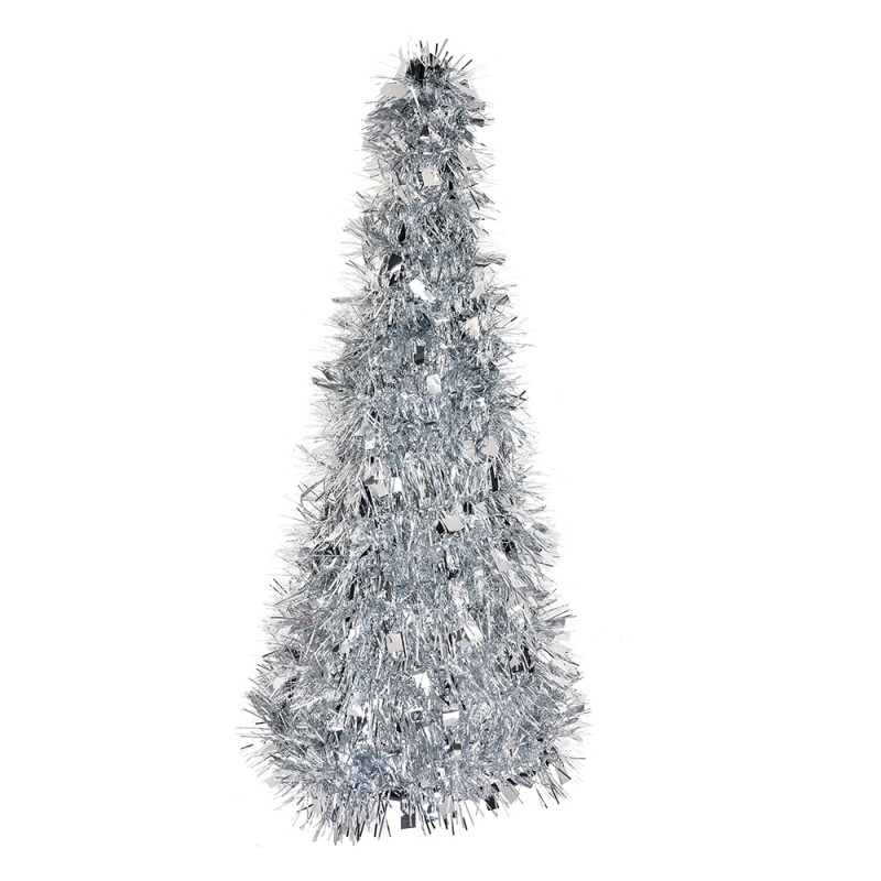 Clayre & Eef Christmas Decoration Christmas Tree Ø 16x38 cm Silver colored Plastic