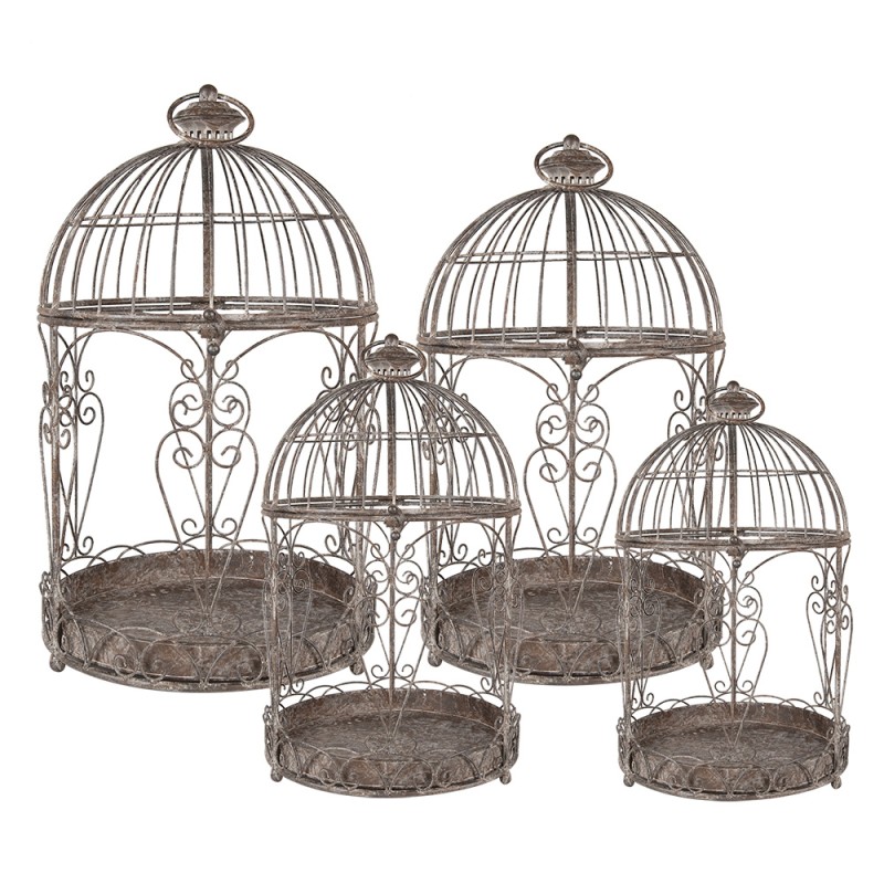 Clayre & Eef Bird Cage Decoration Set of 4 Brown Iron