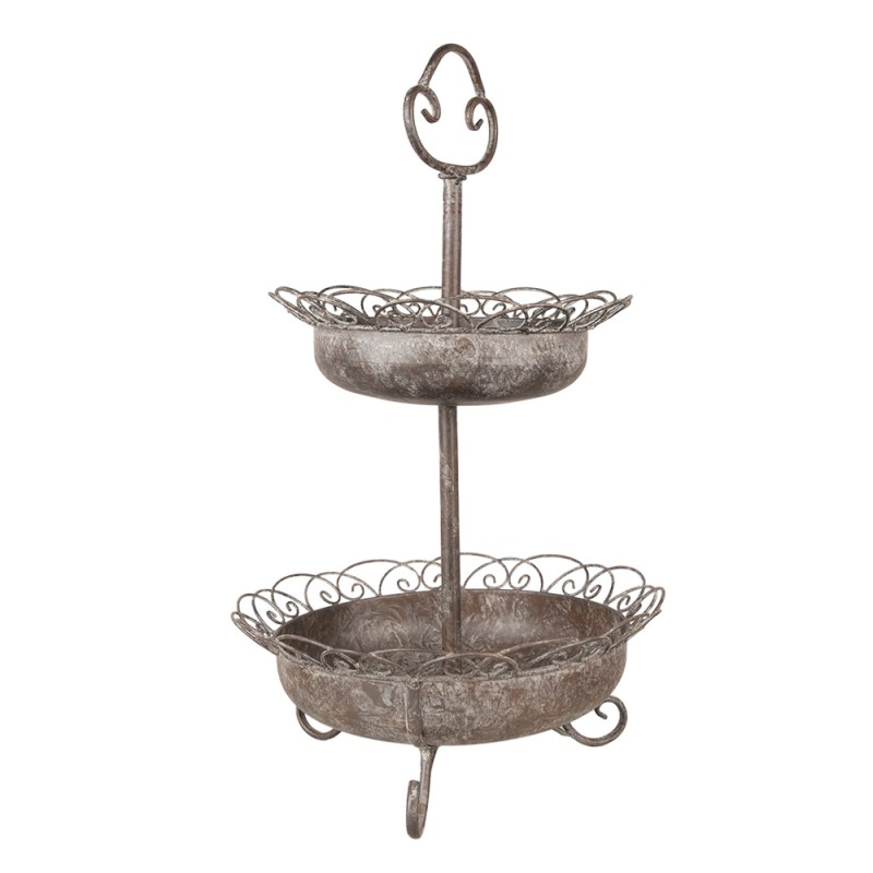 Clayre & Eef 2-Tiered Stand Ø 37x61 cm Brown Iron