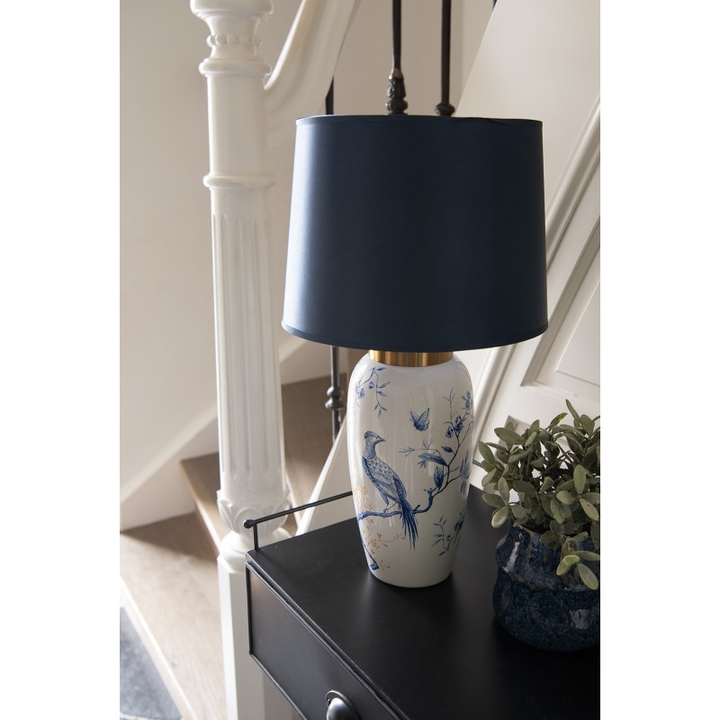 Clayre & Eef Lampe de table Ø 30x55 cm Blanc Bleu Céramique