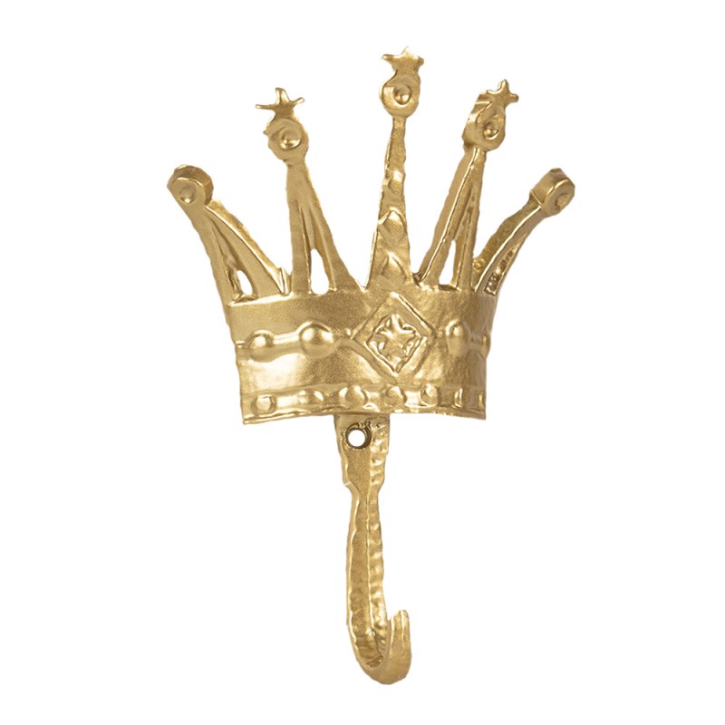 Clayre & Eef Wall Hook Crown 11x3x18 cm Gold colored Iron