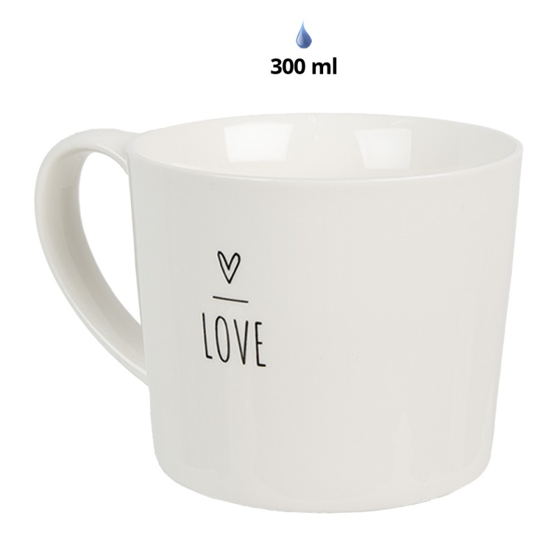 Clayre & Eef Mug 300 ml White Ceramic Heart Love