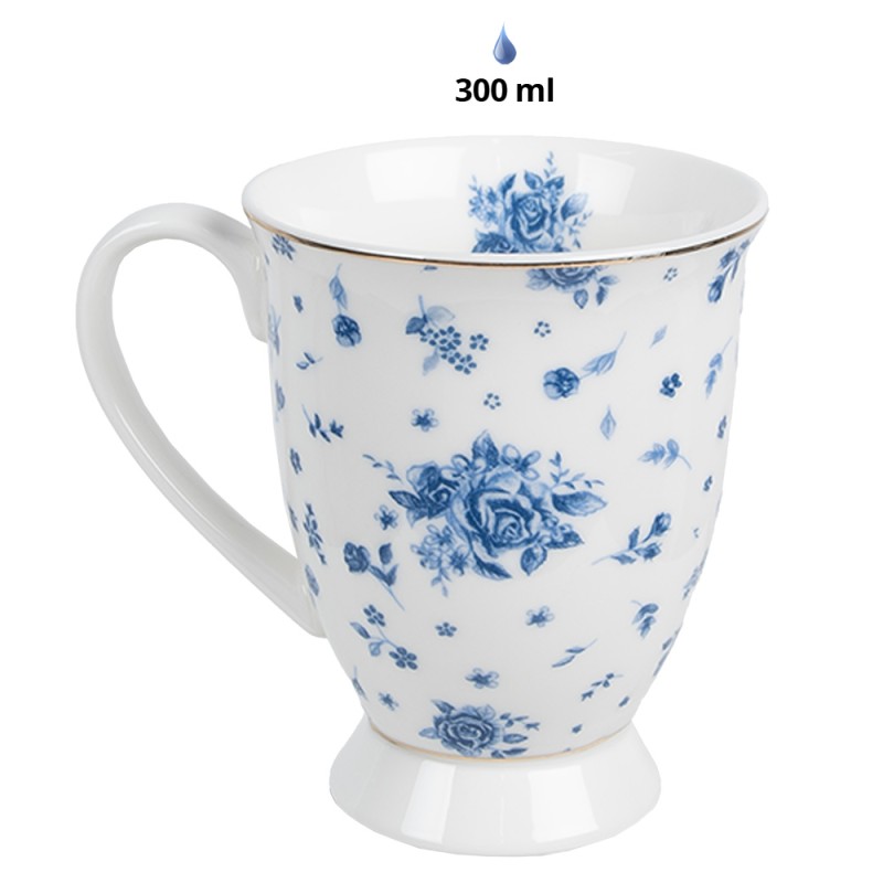 Clayre & Eef Mug 300 ml Blanc Bleu Porcelaine Roses