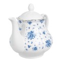 Clayre & Eef Theepot  1000 ml Wit Blauw Porselein Roosjes