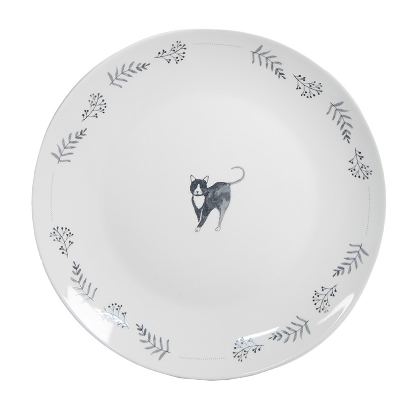 Clayre & Eef Breakfast Plate Ø 20 cm White Ceramic Cats