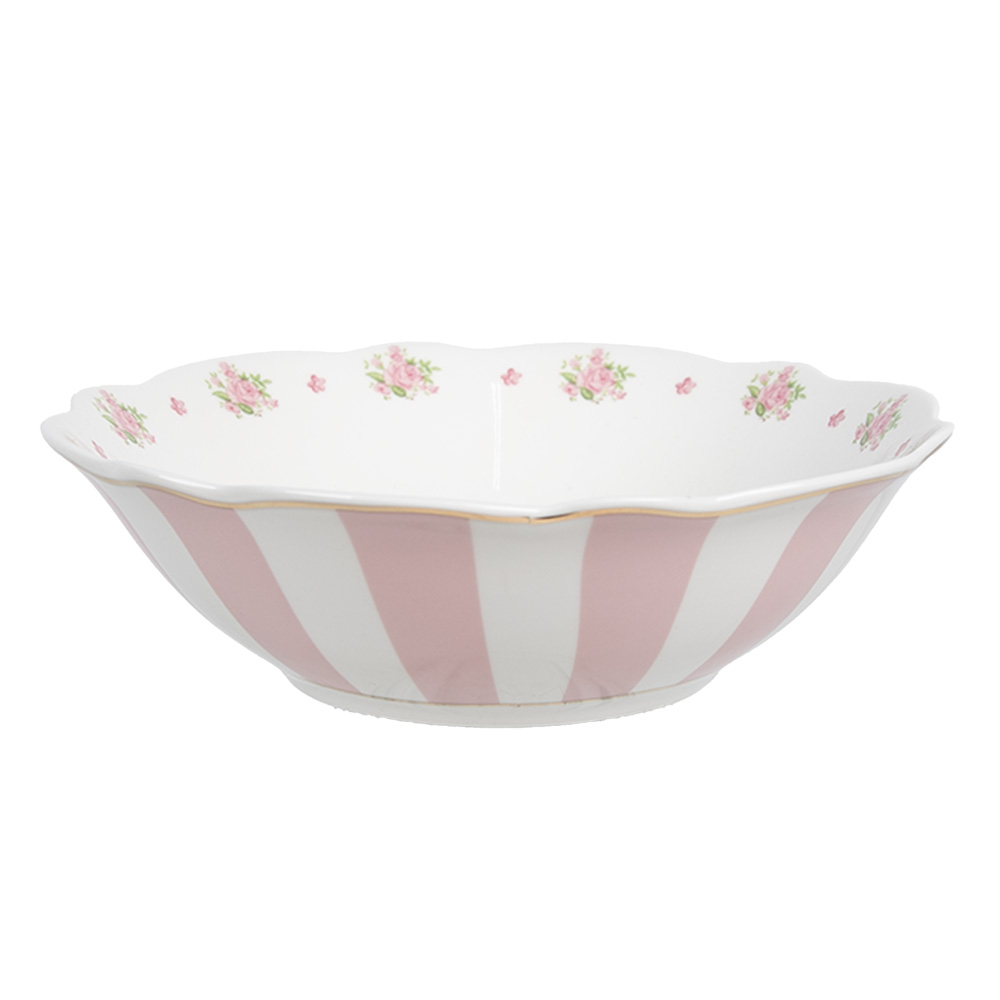 Clayre & Eef Soepkom 350 ml Roze Wit Porselein Roosjes afbeelding