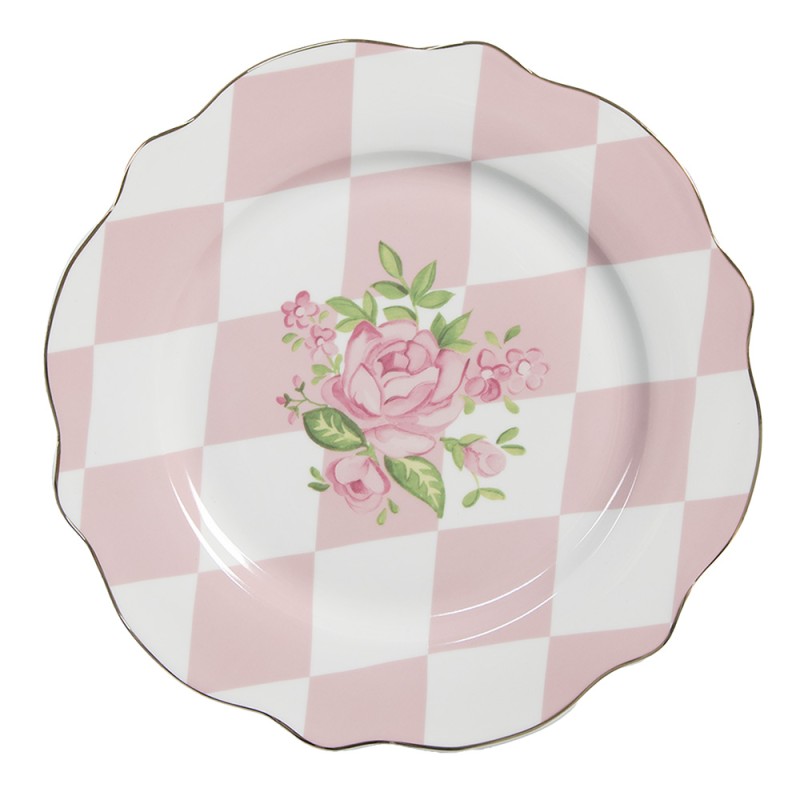 Clayre & Eef Breakfast Plate Ø 20 cm Pink White Porcelain Roses
