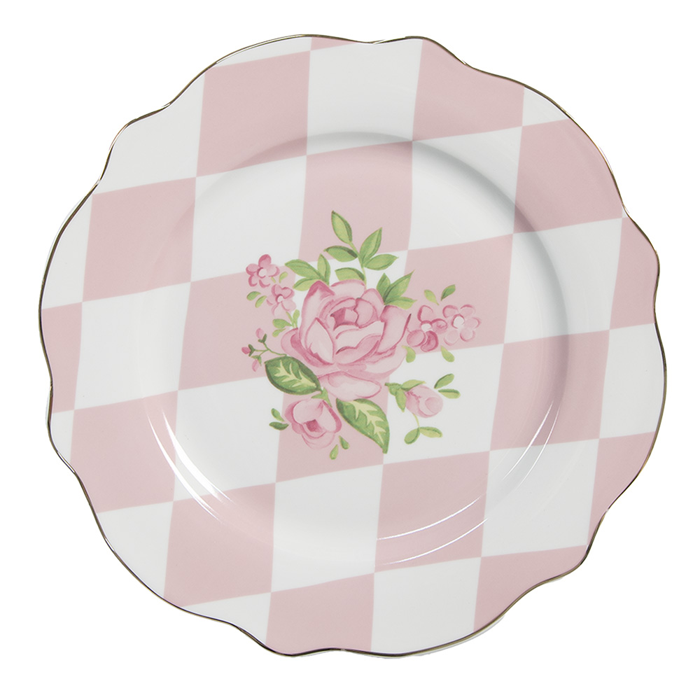 Clayre & Eef Ontbijtbord Ø 20 cm Roze Wit Porselein Rozen afbeelding