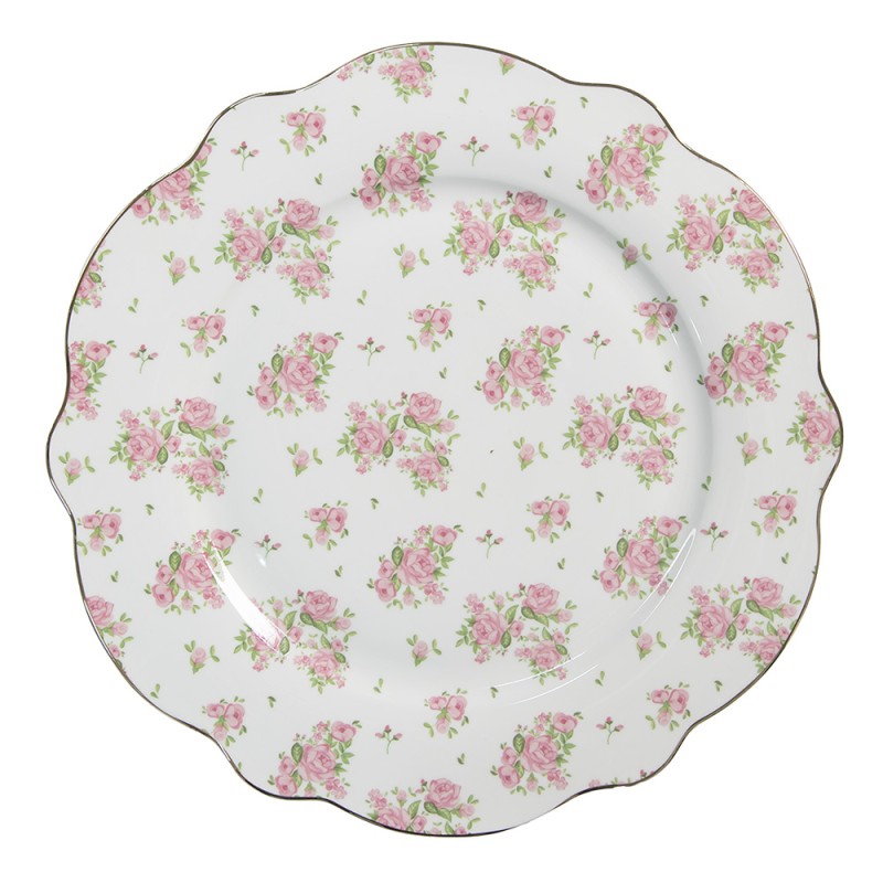 Clayre & Eef Dinerbord  Ø 27 cm Roze Porselein Rozen