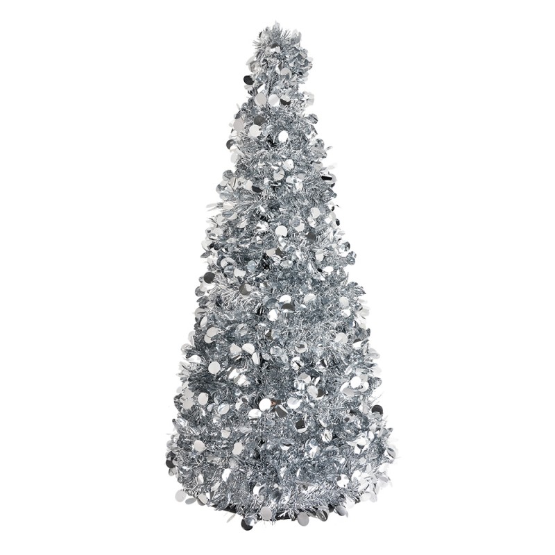 Clayre & Eef Kerstdecoratie Kerstboom Ø 21x50 cm Zilverkleurig Kunststof