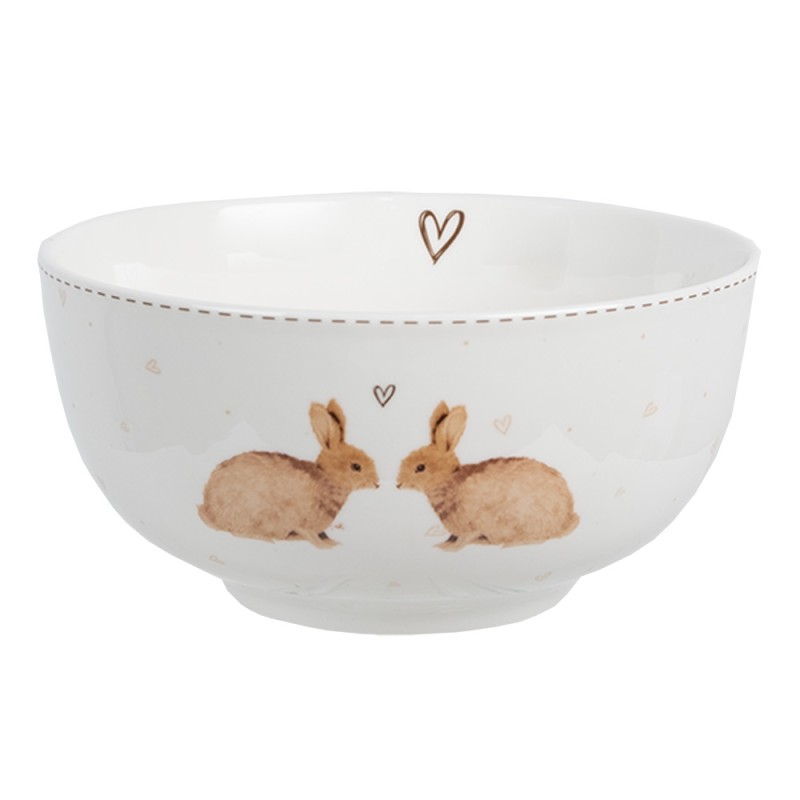 Clayre & Eef Soup Bowl 500 ml White Brown Porcelain Rabbits
