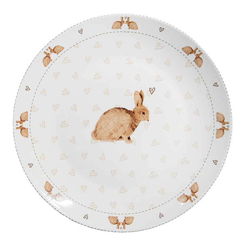 Clayre & Eef Assiette de dîner Ø 26 cm Blanc Marron Porcelaine Lapins